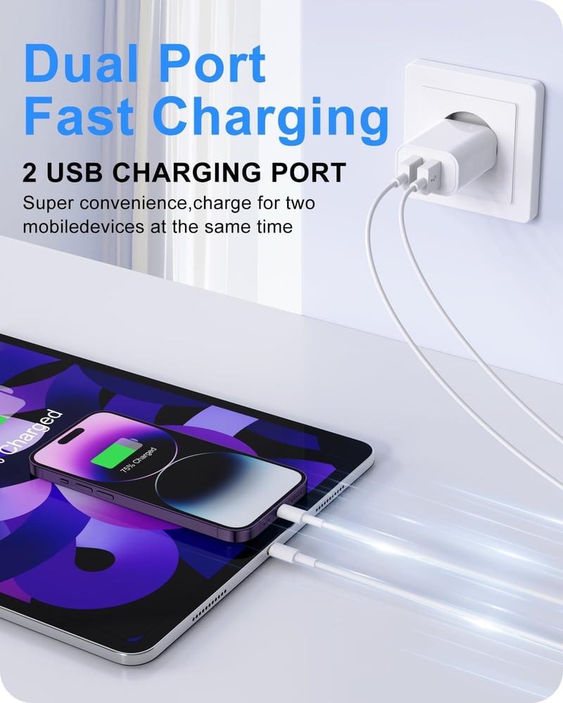 MAXZIQF 2db Gyors USB Töltő MFI Tanúsítvánnyal - Dupla Portos Fali Adapter iPhone 14/13/12/11/X/8 Samsung Xiaomi Huawei Telefonokhoz
