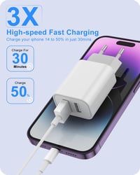 MAXZIQF 2db Gyors USB Töltő MFI Tanúsítvánnyal - Dupla Portos Fali Adapter iPhone 14/13/12/11/X/8 Samsung Xiaomi Huawei Telefonokhoz 7