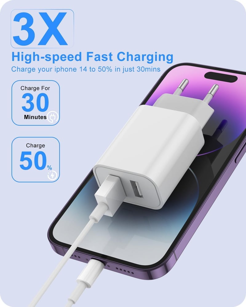 MAXZIQF 2db Gyors USB Töltő MFI Tanúsítvánnyal - Dupla Portos Fali Adapter iPhone 14/13/12/11/X/8 Samsung Xiaomi Huawei Telefonokhoz