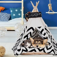 Maycoly Tipi Sátor Kisállatoknak - Fekete-Fehér Csíkos Kutyaház Macskabúvóhely 60x60x70 cm Kétoldalú Mosható Párnával 7