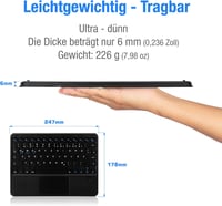 MAYPHY vezeték nélküli kis méretű billentyűzet érintőfelülettel néma gombok hordozható iPad és tablet laptophoz német QWERTZ fekete 5