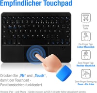 MAYPHY vezeték nélküli kis méretű billentyűzet érintőfelülettel néma gombok hordozható iPad és tablet laptophoz német QWERTZ fekete 4