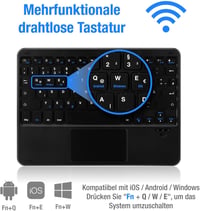 MAYPHY vezeték nélküli kis méretű billentyűzet érintőfelülettel néma gombok hordozható iPad és tablet laptophoz német QWERTZ fekete 3