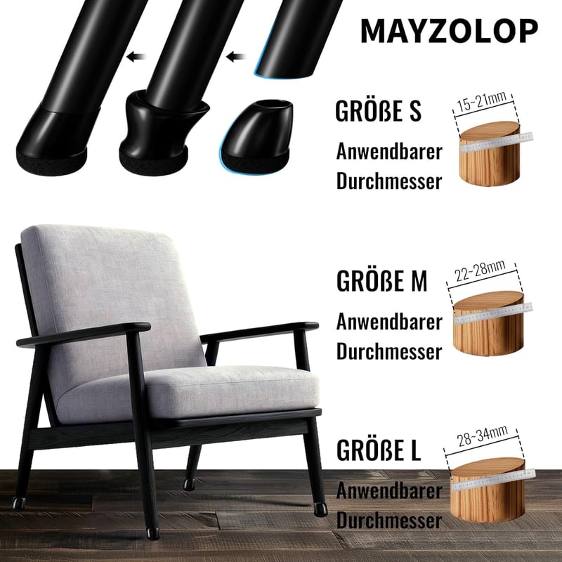 MAYZOLOP 16 db Szék Lábvédő 26-33 mm Fekete Filc Keménylaminált Padlóhoz - fit : 28-34mm, Round Black