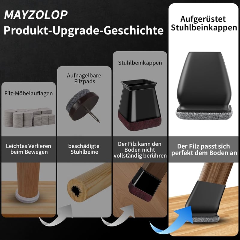 MAYZOLOP 16 db Szögletes Szék Lábvédő Sapka 22-27 mm Fekete Filc Padlóvédelem