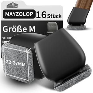 MAYZOLOP štvorcové návleky na nohy stoličky so sivou plsťou, čierne - Ø 22-27 mm - 16 ks
