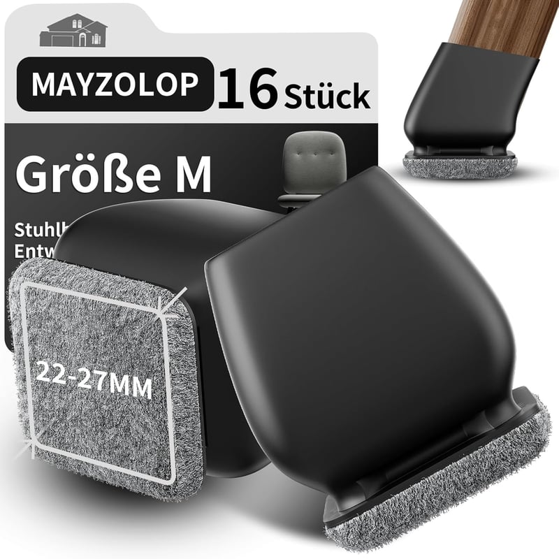 MAYZOLOP 16 db Szögletes Szék Lábvédő Sapka 22-27 mm Fekete Filc Padlóvédelem