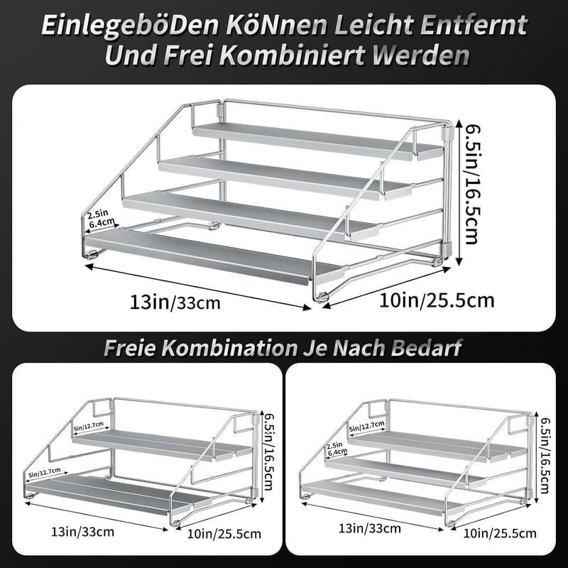 Raft pentru condimente cu 4 niveluri, gri argintiu, lățime 34 cm, pentru dulap, fără găurire