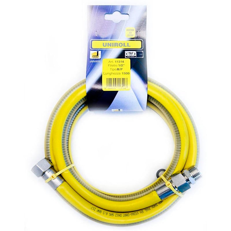 MBM Uniroll rozsdamentes acél gázcső 1/2 colos M/F-F/F EN15266 szabványos 150 cm