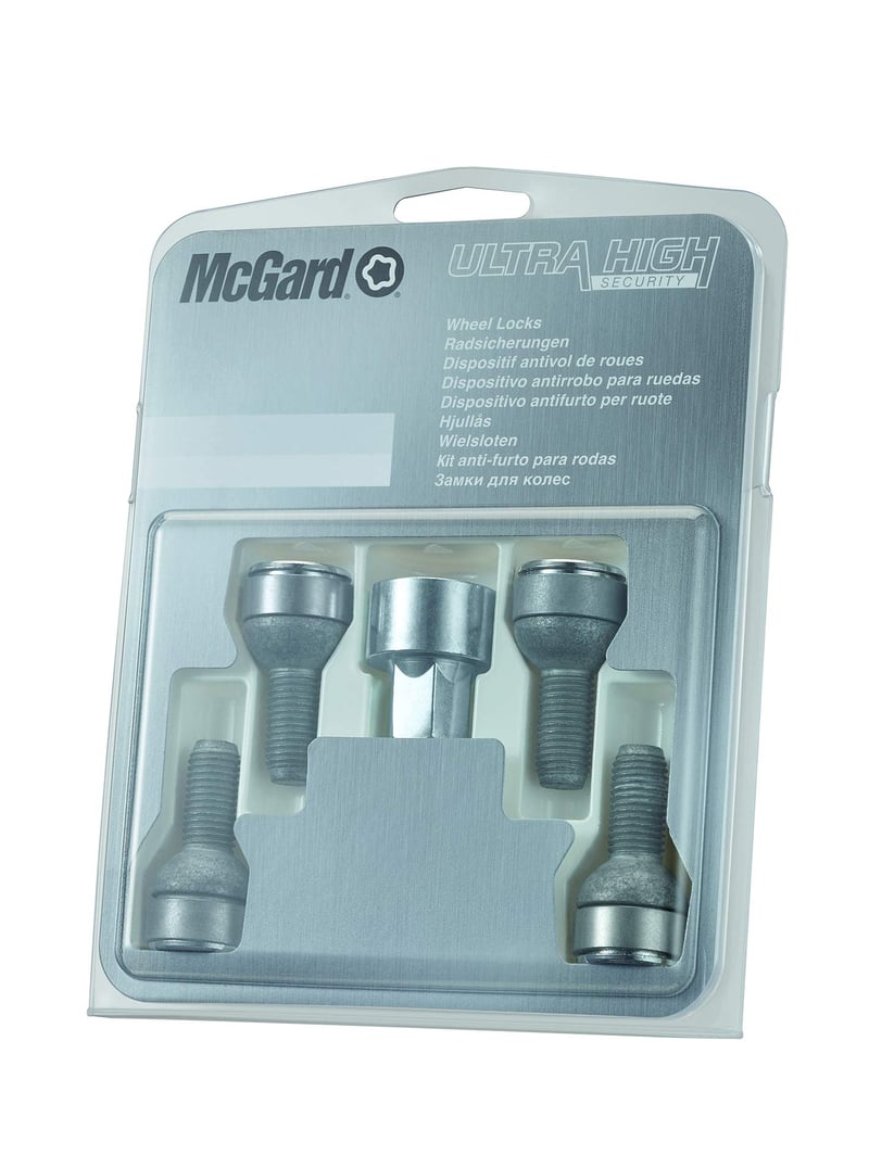 Bezpečnostné skrutky kolies McGard 28018SL Ultra High Security M14x1,5, guľové sedlo, dĺžka závitu 26,7 mm, veľkosť kľúča SW17, priemer 28,6 mm