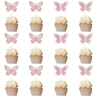 mciskin Dekorácia na tortu k 2. narodeninám s motívom motýľov, ružová sviečka s číslom 2, trblietavé zápichy na cupcakes s motýľmi pre dievčatá, dekorácia na 2. narodeninovú oslavu 6