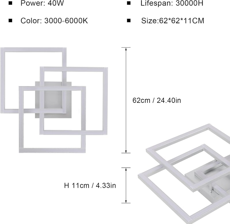 Mckalen 40W LED Mennyezeti Lámpa Dimmelhető Távirányítóval 62cm Ezüst