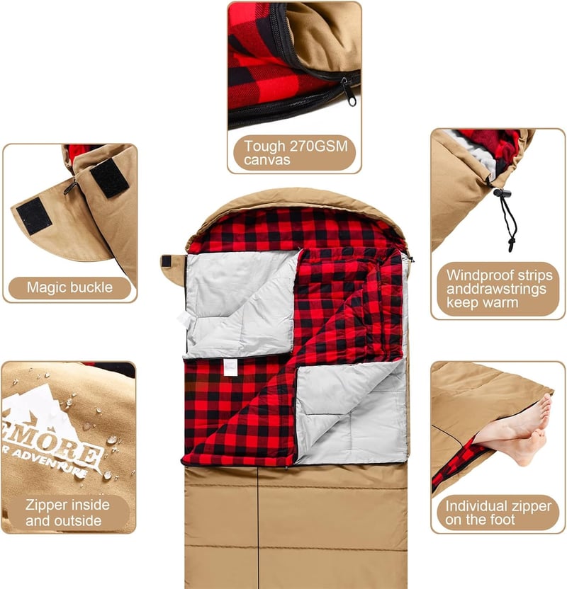 Mcota téli vászon hálózsák flannel béléssel, 240cm X 90 cm, kemping és halászat
