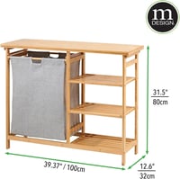 mDesign Bambusz Fürdőszobai Polc Szennyestartóval - Kivehető Mosodai Kosár Fogantyúkkal - Vízálló Tárolórendszer Mosószereknek - 100x32x80 c 8