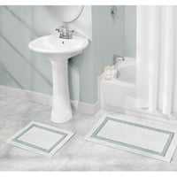 mDesign prostirka za kupaonicu od mikrovlakana i poliestera, protuklizna prostirka za kadu, plišana prostirka za kupaonicu, tuš i kadu – upija vodu, periva u perilici – kolekcija Hydra – set od 3 komada, bijela/vodeno plava 2