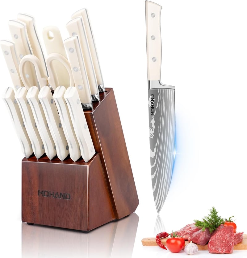 MDHAND Konyhai Kés Készlet 6 Darabos Késsel, Steak Késekkel és Élezővel