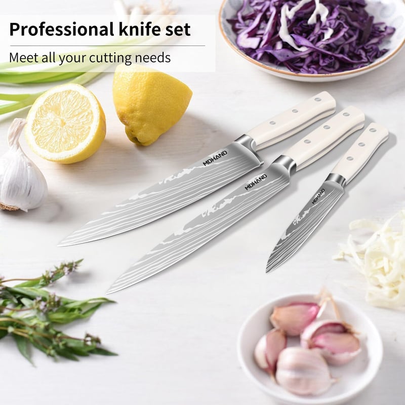 MDHAND Konyhai Kés Készlet 6 Darabos Késsel, Steak Késekkel és Élezővel