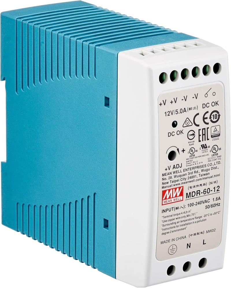 MeanWell MDR-60-12 DIN-sín tápegység 60W 12V 5A ipari vezérléshez