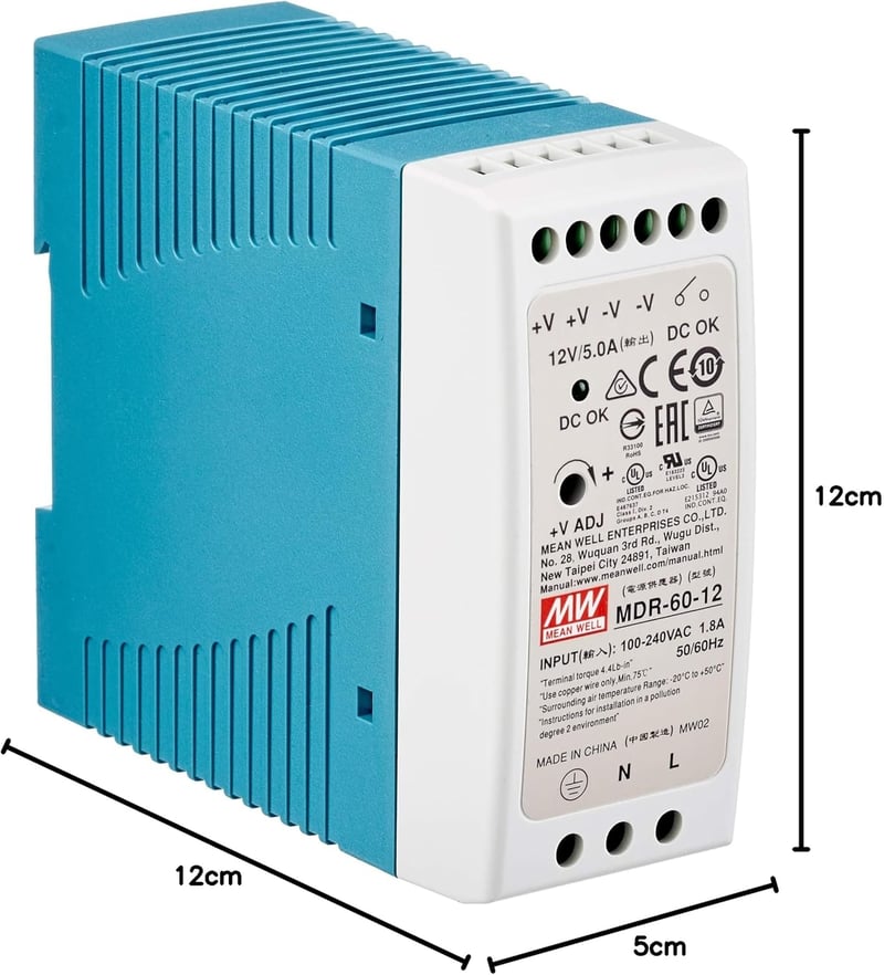 MeanWell MDR-60-12 DIN-sín tápegység 60W 12V 5A ipari vezérléshez
