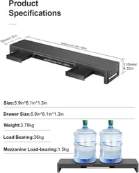 Meatanty Dupla Monitortartó Állvány 2 Fiókkal és 4 USB Porttal - Fém Asztali Rendszerező PC és iMac Képernyőkhöz (38,5") - 27"-ig 6
