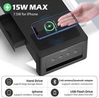 meatanty Monitor Stand 3 az 1-ben USB portokkal, vezeték nélküli töltővel és fiókokkal 2