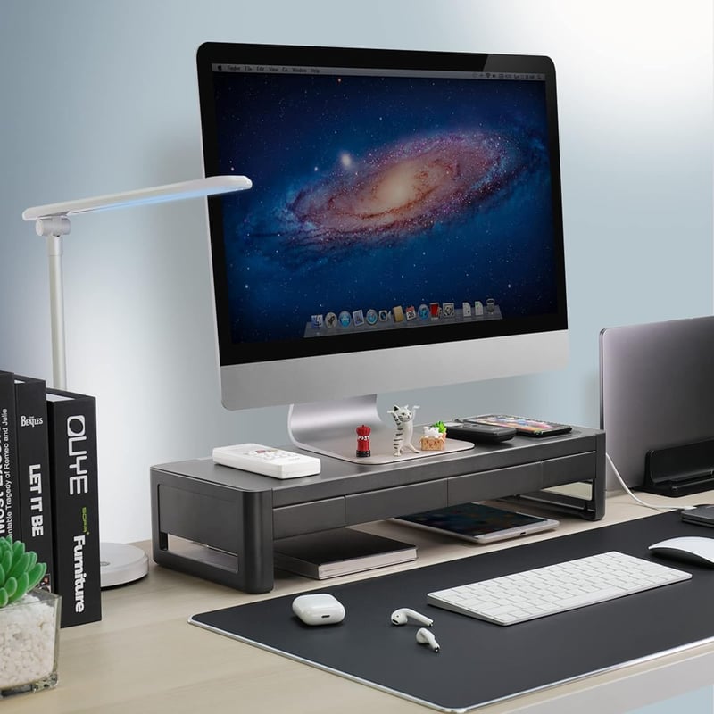 meatanty Monitor Stand 3 az 1-ben USB portokkal, vezeték nélküli töltővel és fiókokkal