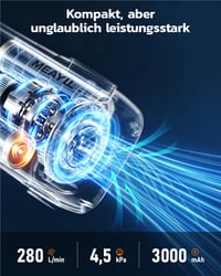 Elektrická vzduchová pumpa Meayll s batériou 3000 mAh, 4,5 kPa, 280 l/min, USB-C, LED svetlom, 5 nadstavcami na nafukovacie matrace, plávacie kolesá a vákuové vrecia 2