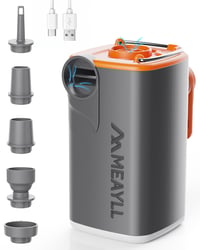 Elektrická vzduchová pumpa Meayll s batériou 3000 mAh, 4,5 kPa, 280 l/min, USB-C, LED svetlom, 5 nadstavcami na nafukovacie matrace, plávacie kolesá a vákuové vrecia 1