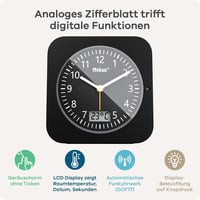 Mebus 25609 Rádiós Ébresztőóra Hőmérővel, Dátumkijelzéssel és Hátlámpa Funkcióval - Single, Black 3