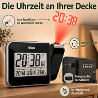 Mebus 42425 Projekciós Rádiójel-vezérelt Ébresztőóra – Digitális Falióra Idővetítéssel, Hőmérővel 2