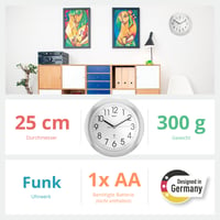 Rádiom riadené nástenné hodiny Mebus 52451 – strieborné, farebné, priemer 25 cm 4