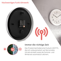 Rádiom riadené nástenné hodiny Mebus 52451 – strieborné, farebné, priemer 25 cm 6