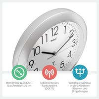 Rádiom riadené nástenné hodiny Mebus 52451 – strieborné, farebné, priemer 25 cm 2