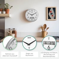 Mebus analogni zidni sat s radijskim upravljanjem, 30 cm, velike dimenzije, lako čitljiv, bešuman, srebrne boje 3