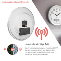 Mebus analogni zidni sat s radijskim upravljanjem, 30 cm, velike dimenzije, lako čitljiv, bešuman, srebrne boje 7