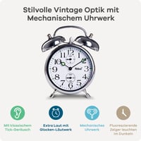 Mebus mehanički navijajući budilnik srebrni 10x13,5 cm retro sa zvonima 3