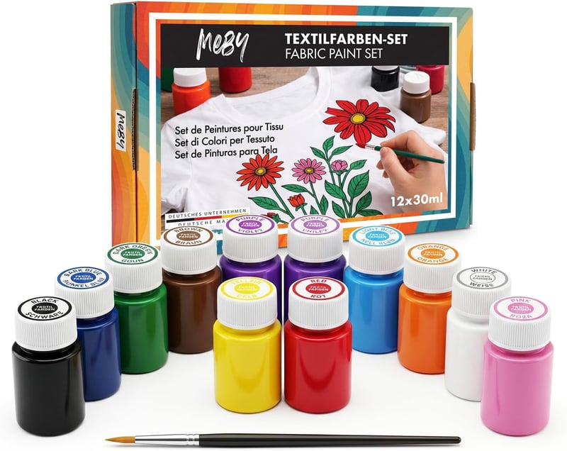 MEBY textilfesték készlet ecsettel, 12 szín × 25 ml
