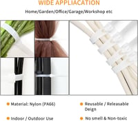 Meccion Újrafelhasználható Kábeltartó 100 db UV-álló Fehér Nylon 250mm 5