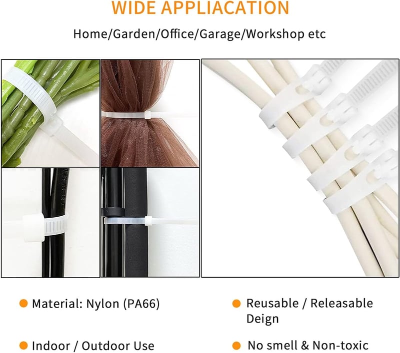 Meccion Újrafelhasználható Kábeltartó 100 db UV-álló Fehér Nylon 250mm