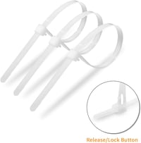 Meccion Újrafelhasználható Kábeltartó 100 db UV-álló Fehér Nylon 250mm 2