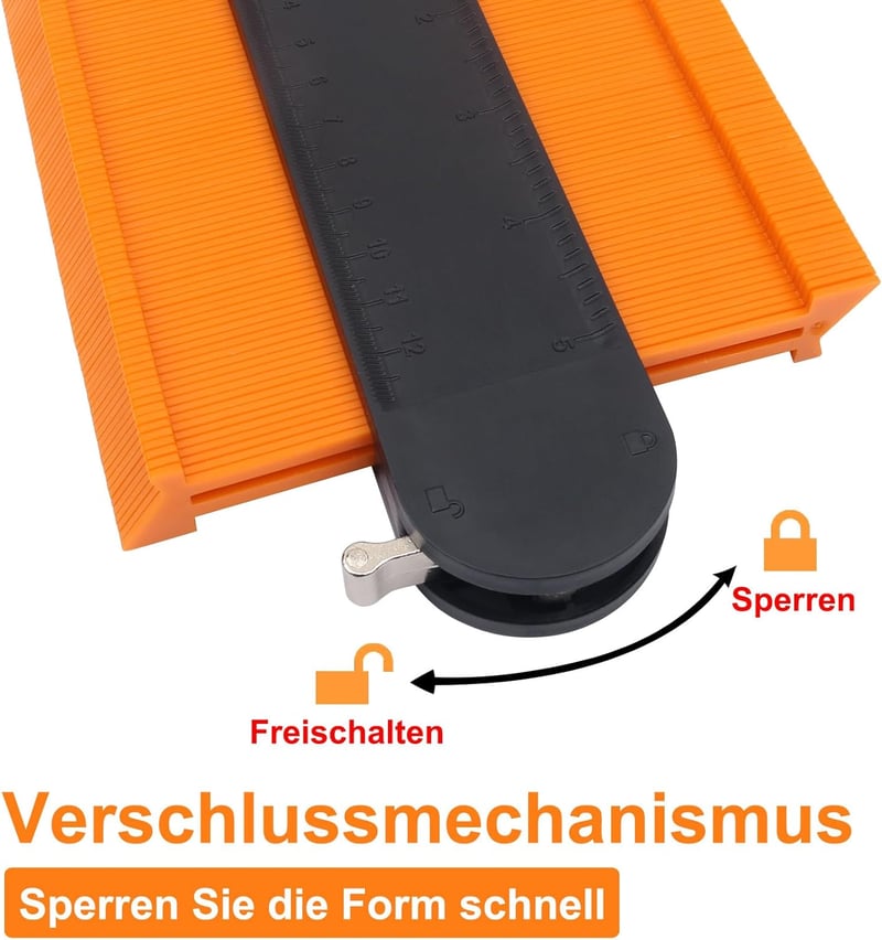 MECHEER Kontúrmérő Készlet Zárral 25+12 cm - Profilmásoló Sablon Laminált Padlóhoz, Szőnyeghez, Fához - Asztalos Jelölő Eszköz Férfiaknak
