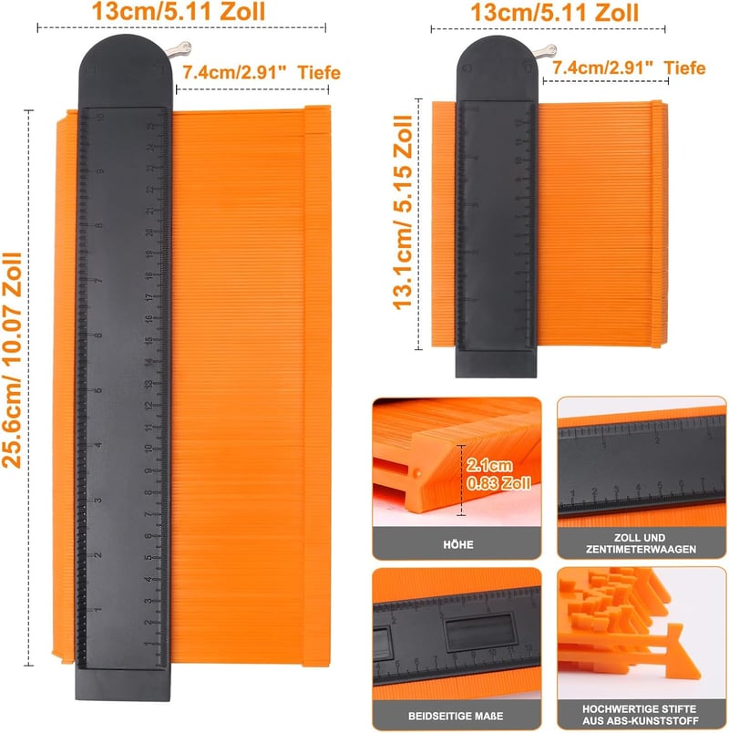 MECHEER Kontúrmérő Készlet Zárral 25+12 cm - Profilmásoló Sablon Laminált Padlóhoz, Szőnyeghez, Fához - Asztalos Jelölő Eszköz Férfiaknak