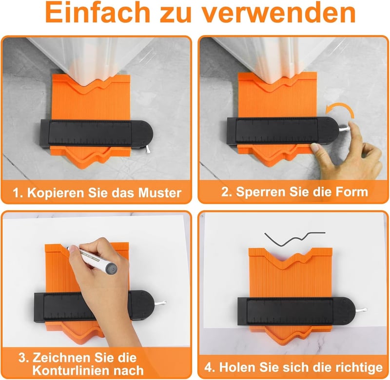 MECHEER Kontúrmérő Készlet Zárral 25+12 cm - Profilmásoló Sablon Laminált Padlóhoz, Szőnyeghez, Fához - Asztalos Jelölő Eszköz Férfiaknak