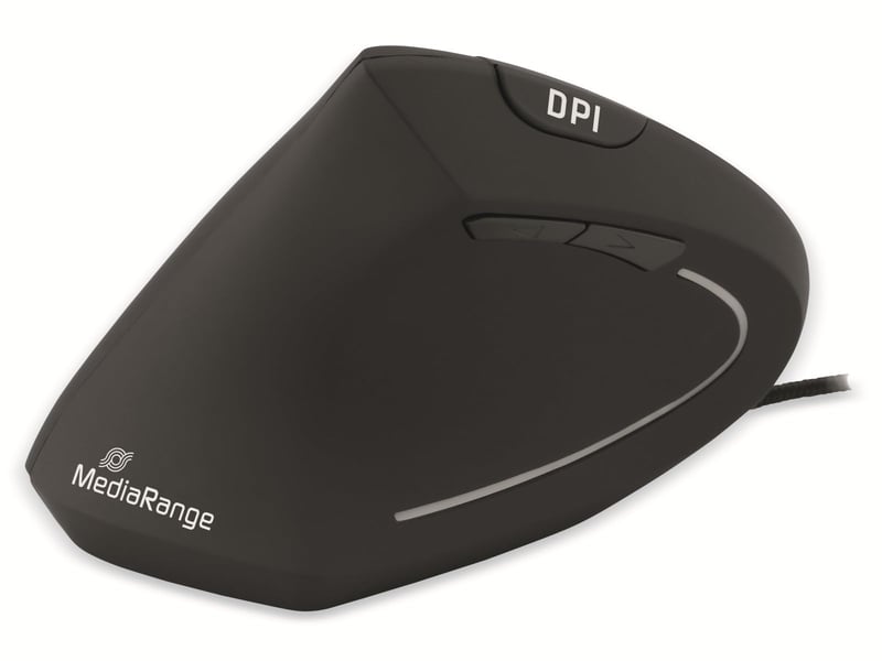 Mouse Ergonomic cu Fir MediaRange pentru Stângaci - Mouse Vertical Optic cu 6 Butoane, 800-2400 DPI, USB, Negru