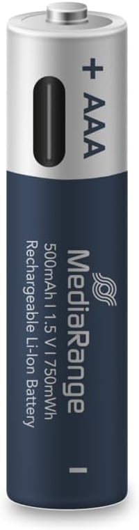 MediaRange USB-C Li-Ion újratölthető AAA mikro elem 1,5V 500mAh - 4 db 3