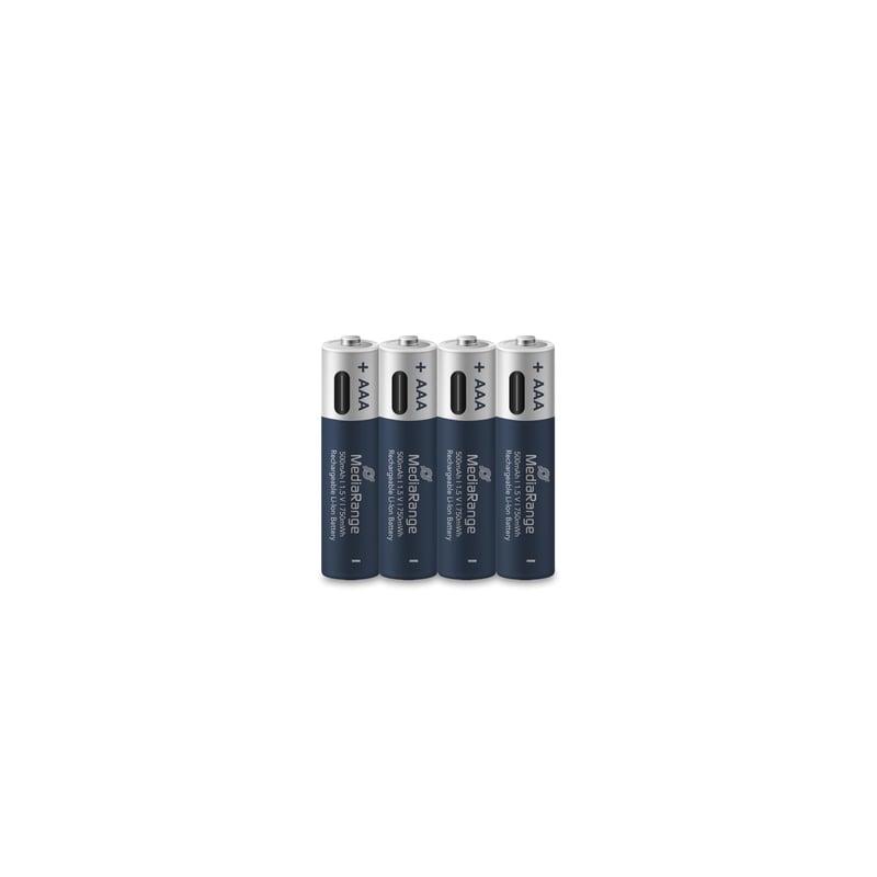 MediaRange USB-C Li-Ion nabíjateľná AAA mikrotužková batéria 1,5V 500mAh – 4 ks