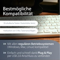 Káblová kompaktná klávesnica MediaRange, 78 ultratenkých kláves, nemecké rozloženie QWERTZ, USB 2.0 Plug & Play, biela, vodoodolná 4