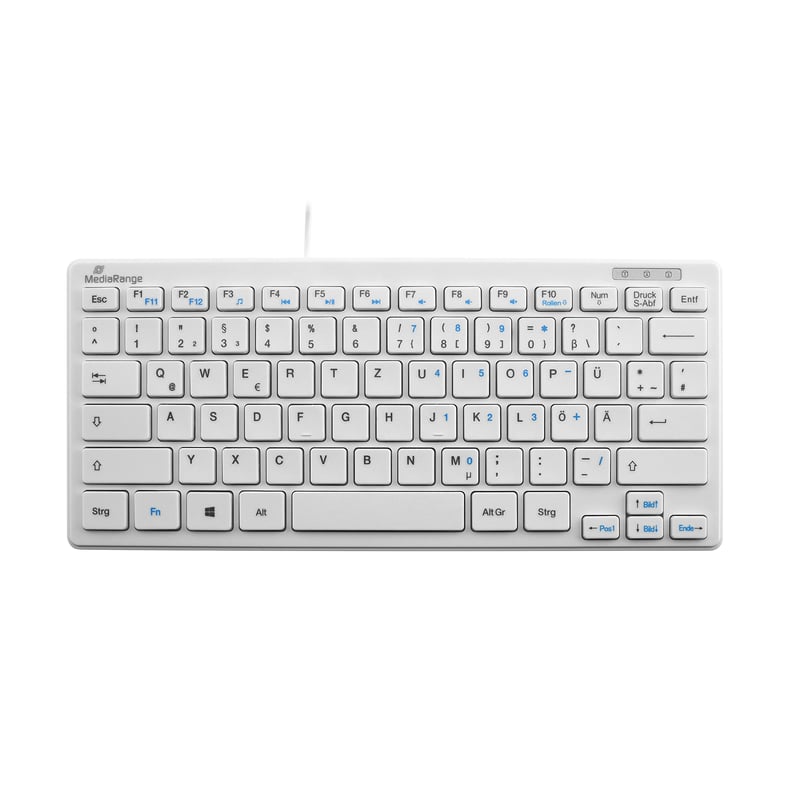 Káblová kompaktná klávesnica MediaRange, 78 ultratenkých kláves, nemecké rozloženie QWERTZ, USB 2.0 Plug & Play, biela, vodoodolná