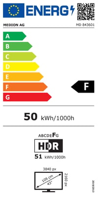 Inteligentný 4K QLED televízor MEDION MD 843601, 108 cm (43 palcov), Dolby Vision HDR, Dolby Atmos, Bluetooth, Prime Video, Disney+, DAZN, HbbTV, PVR, VIDAA 9