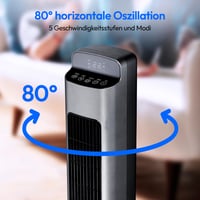 Ventilator tip turn MEDION P15 TF cu telecomandă, 5 trepte de viteză, mod silențios de noapte, 45 W, oscilație 80°, afișaj LED, MD10809, antracit 5